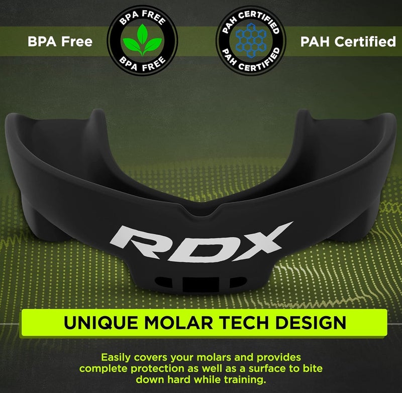Rdx حارس الفم للملاكمة MMA كيك بوكسينغ موياي تاي جودو كاراتيه - واقي فم للبالغين مع علبة تخزين، فنون القتال كرة القدم لاكروس هوكي الرياضات الاحتكاكية - فوق 12 سنة - Image 2